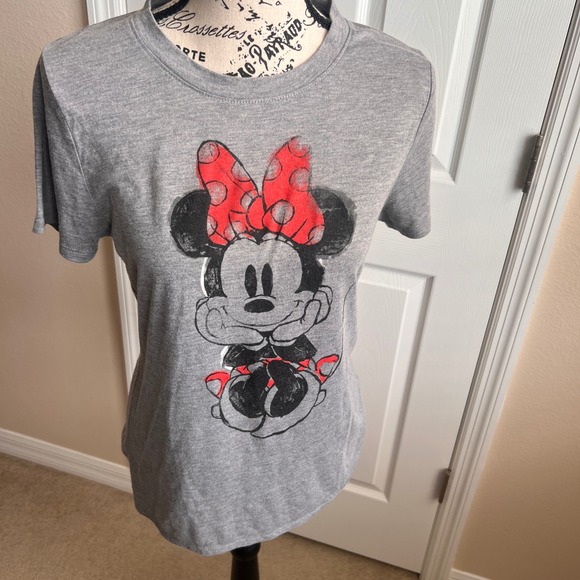 Disney Minnie Mouse Graphic T-Shirt Gray Short Sleeve Crew Neck Top - Picture 7 of 9